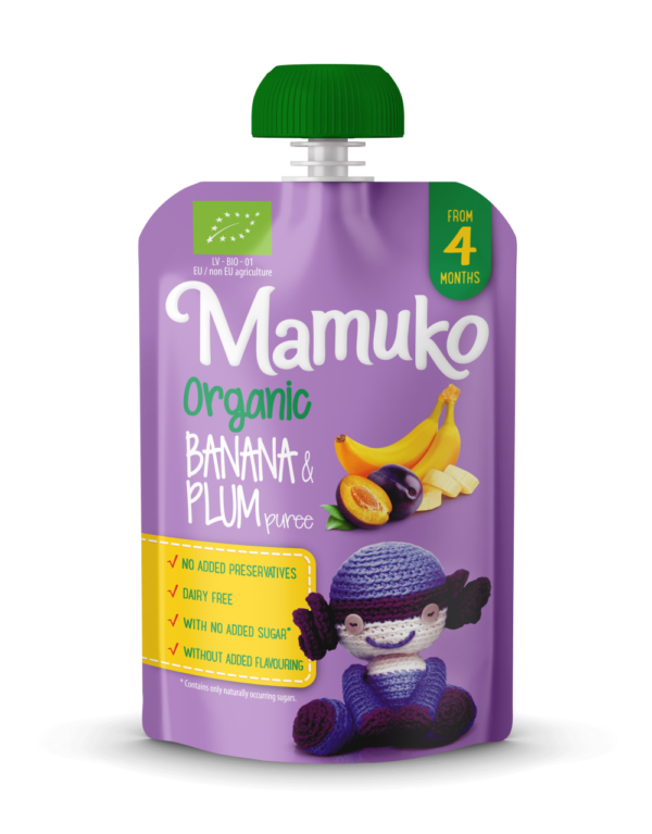 MAMUKO Organic banana & plum puree, 100g, 4+ - Image 1