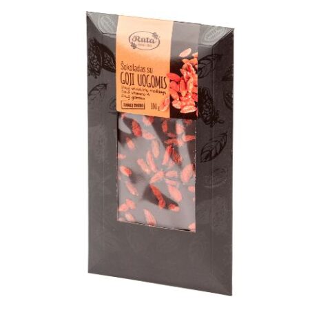 Chocolate with goji berries , source of fibre, vit. A and iron , Hand made, 100g / VEGAN