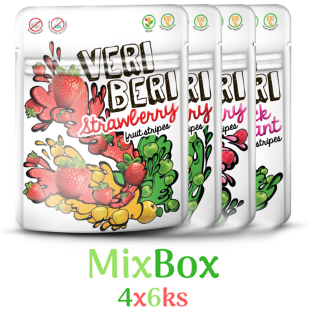VERI BERI mix of raspberry, strawberry, cherry, blueberry and black currant fruit stripes, box of 24 / VEGAN