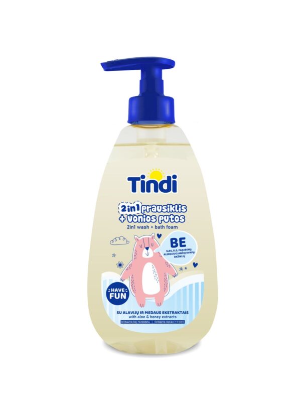 TINDI Children's 2in1 body wash & bath foam with aloe & honey extract 475ml - Image 1