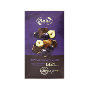RŪTA Dark chocolate (55%) with blackcurrants and hazelnuts, 90g