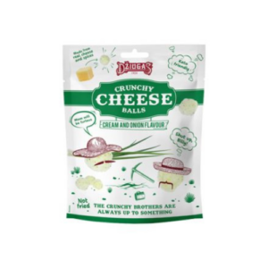 DŽIUGAS crunchy dried hard cheese balls with cream & onion flavour, 50g / Best before 03.09.2025
